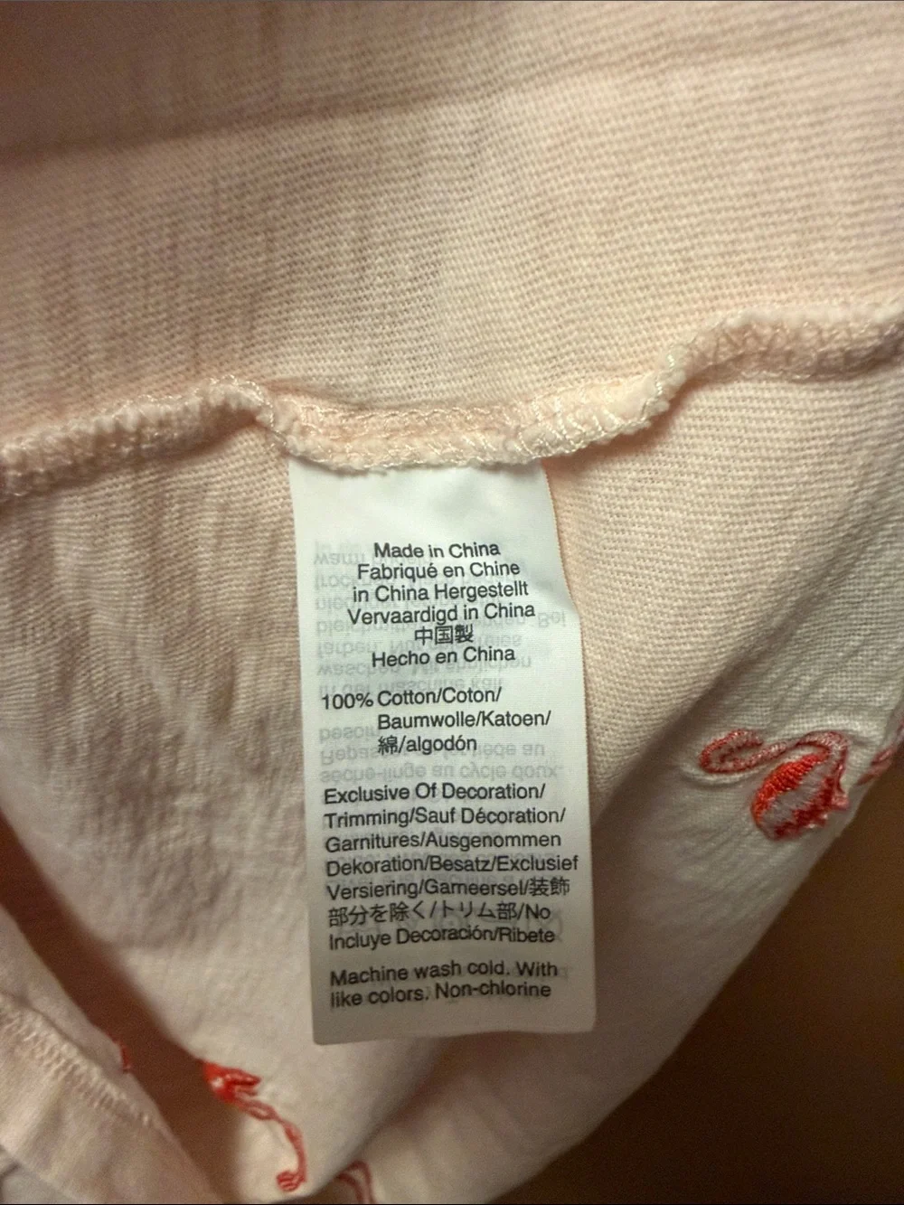 J. Crew Light Pink Tee with Coral Flamingo Embroidery